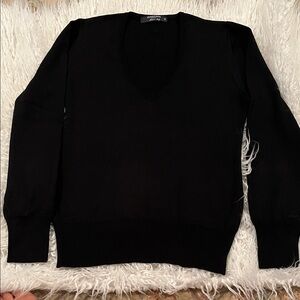 HERRINGBoNE  Black V-Neck wool sweater made in Italy